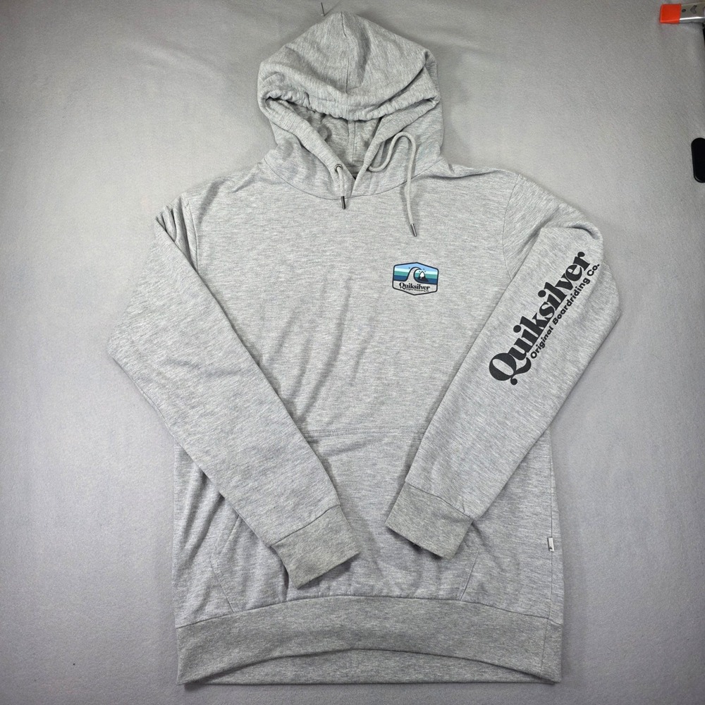 Quiksilver Original Boardriding Co Mens Gray Graphic Pullover Hoodie Sweatshirt